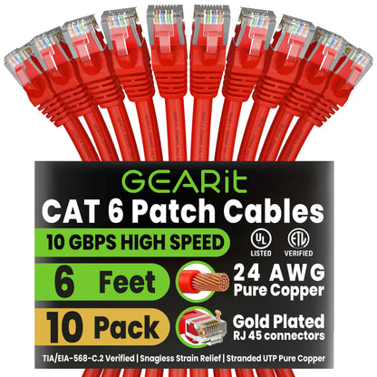 GEARit Cat 6 Ethernet Cable (20-Pack 5 Feet) Cat6 Network Patch, 10Gbps, RJ45, Snagless Cord, Gold-Plated Connectors, Internet for PC, TV, Tablet, Router, Printer, Servers, IT Data Center - Yellow