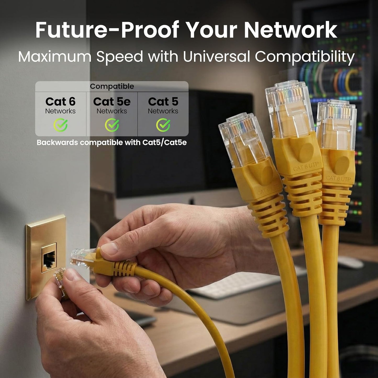 GEARit Cat 6 Ethernet Patch Cables 1 ft Yellow (Cat 6 Ethernet Cables 1 ft 24-Pack), High Speed 24AWG 10Gbps RJ45 Snagless Gold-Plated, Ethernet Cable for Router, Switch, PC, PS5 Gaming, Server
