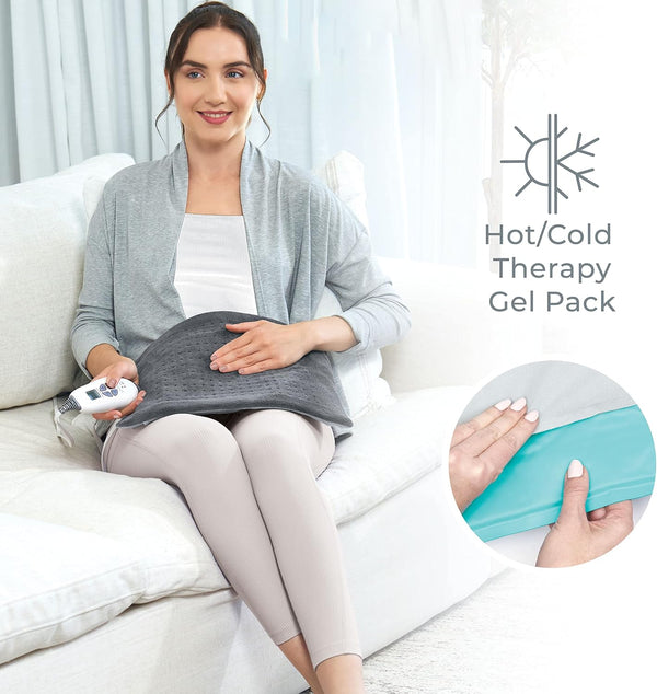 Pure Enrichment® PureRelief® Duo 2-in-1 Heating Pad with Removable XL Hot/Cold Gel Pack, Soft Microplush Pad Warms Up in Seconds, Ideal for Back Pain, Cramps, & Muscle Aches in Legs & Shoulders (Gray)