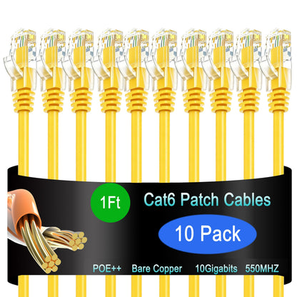 Cat6 Ethernet Patch Cable 6 ft (10 Pack), Cat6 Patch Cable for Data Centers, Cat 6 Patch Cable 10G, Network Patch Cables for Home and Enterprise Network -Black