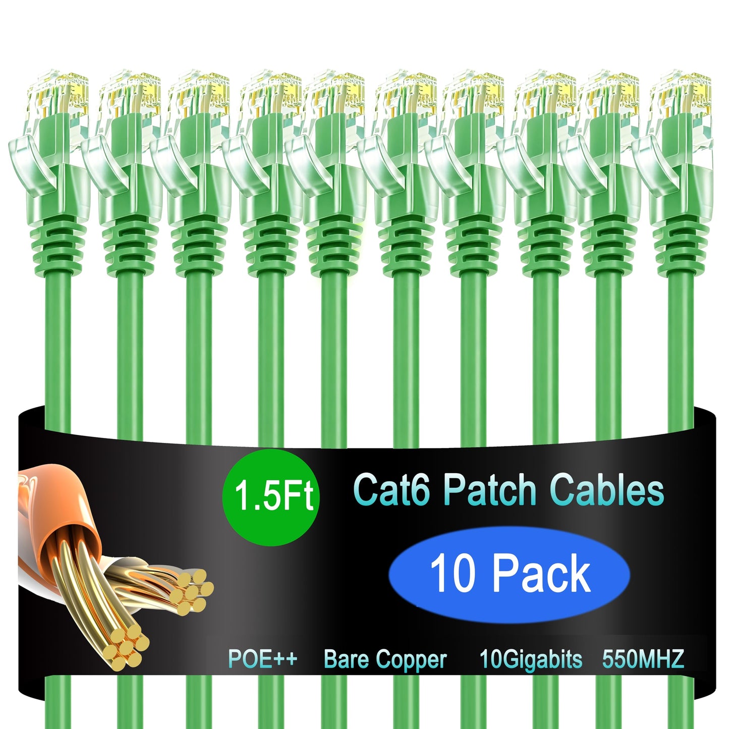 Cat6 Ethernet Patch Cable 6 ft (10 Pack), Cat6 Patch Cable for Data Centers, Cat 6 Patch Cable 10G, Network Patch Cables for Home and Enterprise Network -Black