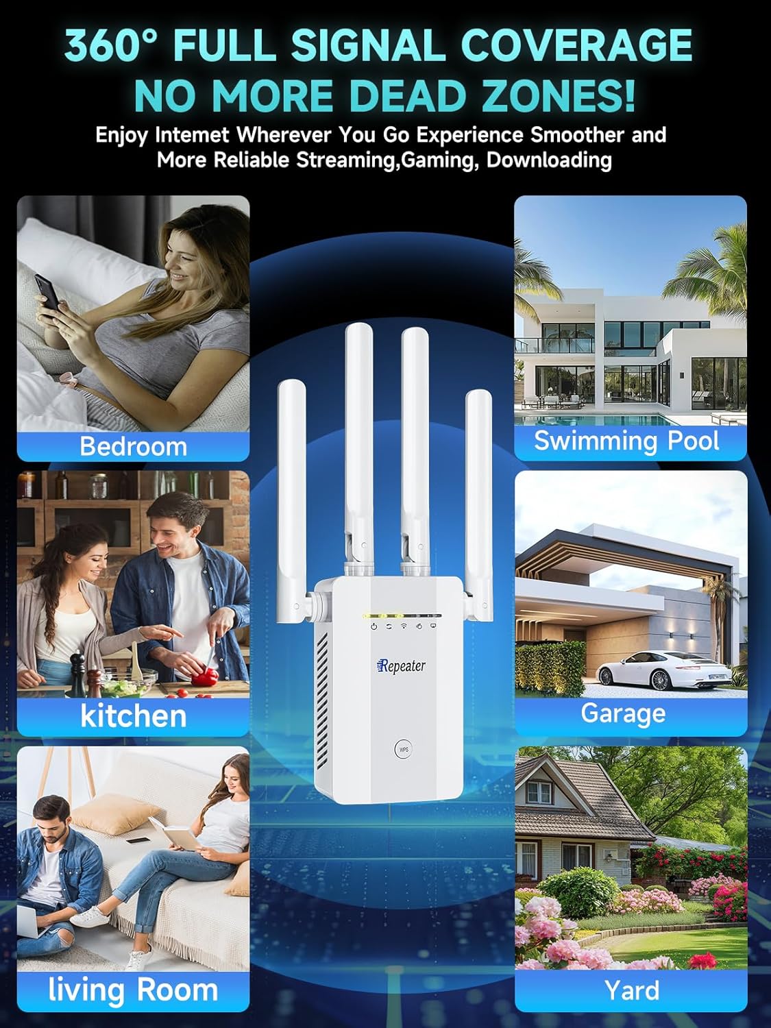 2026 New WiFi Extender Signal Booster for Home, 15715sq.ft Long Range WiFi Repeater Wireless Routers Signal Amplifier, Mesh WiFi 15X Faster Access Point with Ethernet Port, Easy Setup, 5 Working Mode