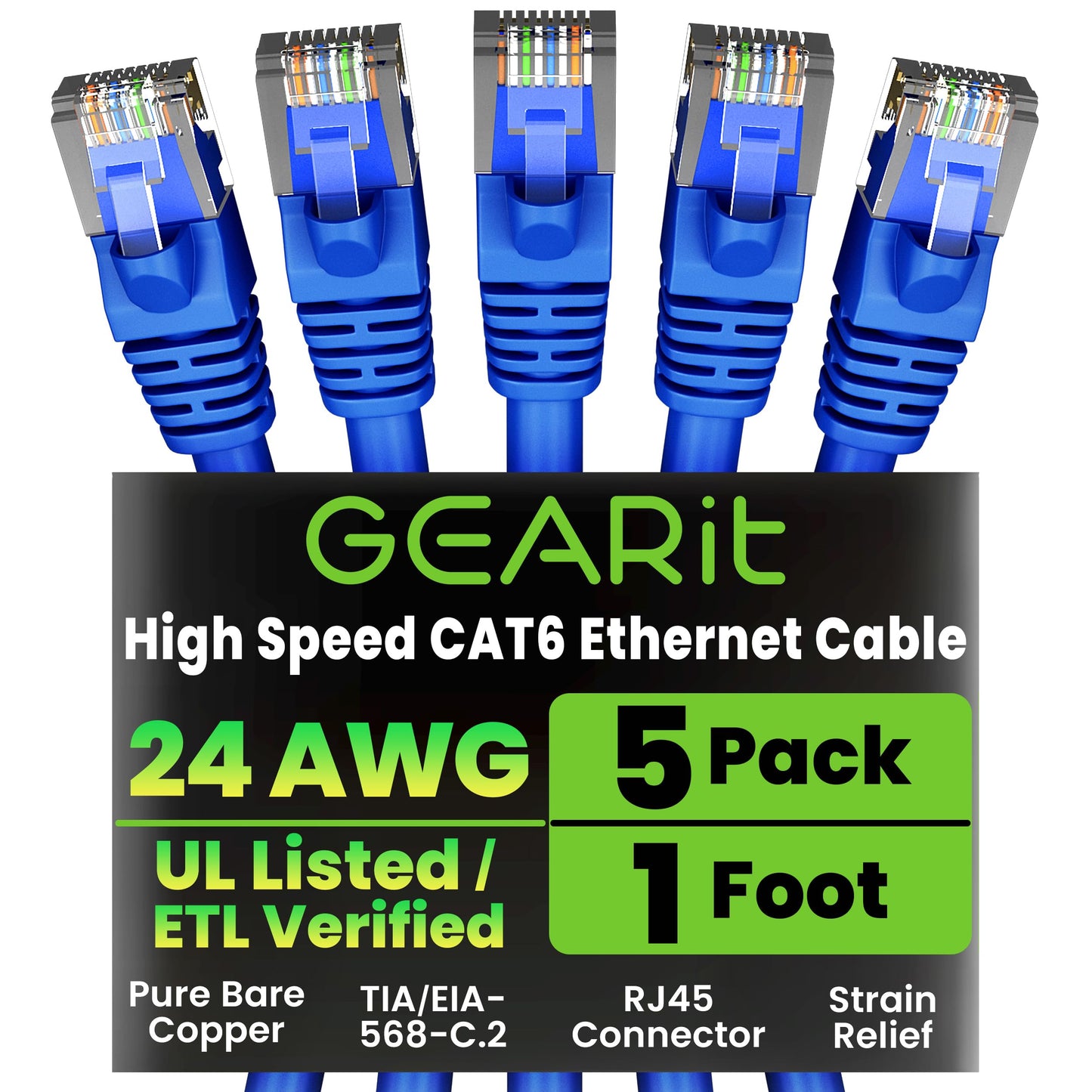 GEARit Cat 6 Ethernet Cable (20-Pack 5 Feet) Cat6 Network Patch, 10Gbps, RJ45, Snagless Cord, Gold-Plated Connectors, Internet for PC, TV, Tablet, Router, Printer, Servers, IT Data Center - Yellow