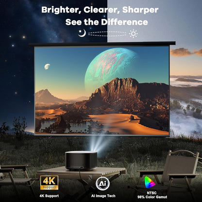 Outdoor-Projector-4K with WiFi and Bluetooth:[Ultra-High Bright/60W Dolby Audio/Official Licensed Apps],Smart-Projector with AI Auto Focus,ONOAYO ONO5Pro 2.0 Movie Projector for Indoor/Outdoor 2026New