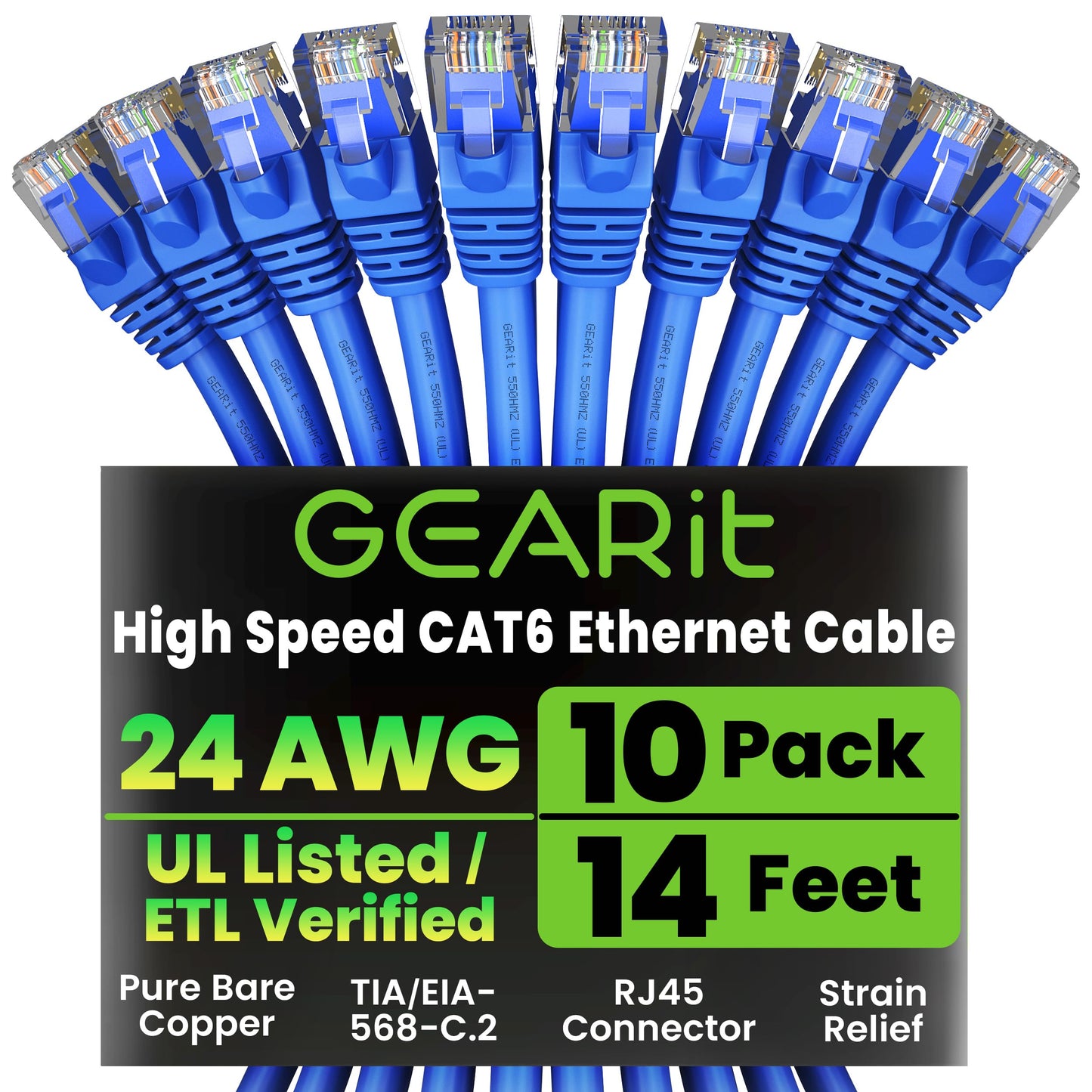 GEARit Cat 6 Ethernet Cable (20-Pack 5 Feet) Cat6 Network Patch, 10Gbps, RJ45, Snagless Cord, Gold-Plated Connectors, Internet for PC, TV, Tablet, Router, Printer, Servers, IT Data Center - Yellow