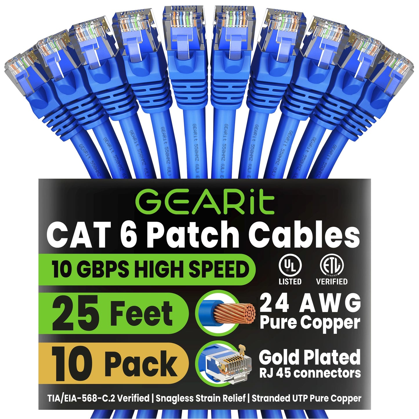 GEARit Cat 6 Ethernet Cable (20-Pack 5 Feet) Cat6 Network Patch, 10Gbps, RJ45, Snagless Cord, Gold-Plated Connectors, Internet for PC, TV, Tablet, Router, Printer, Servers, IT Data Center - Yellow