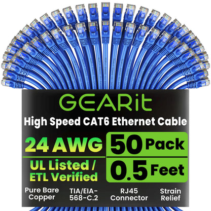 GEARit Cat 6 Ethernet Cable (20-Pack 5 Feet) Cat6 Network Patch, 10Gbps, RJ45, Snagless Cord, Gold-Plated Connectors, Internet for PC, TV, Tablet, Router, Printer, Servers, IT Data Center - Yellow