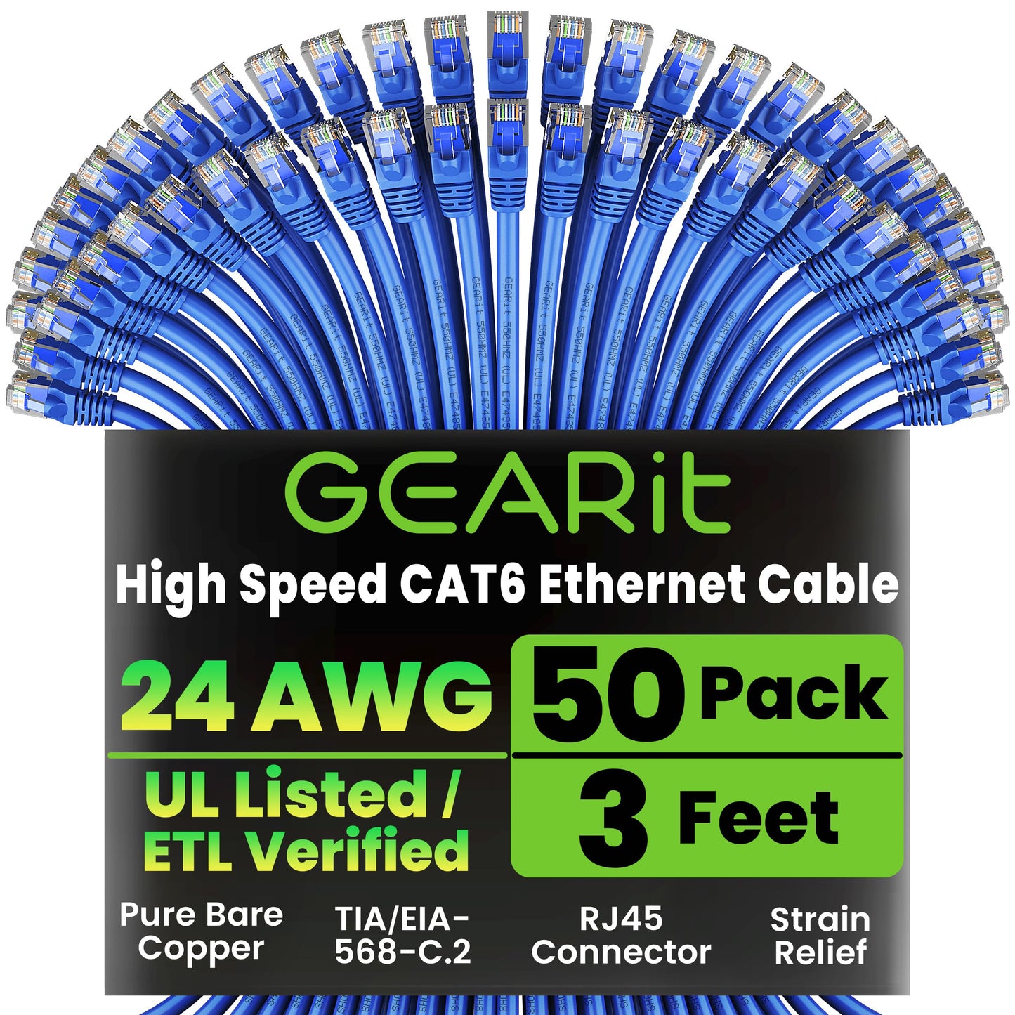 GEARit Cat 6 Ethernet Cable (20-Pack 5 Feet) Cat6 Network Patch, 10Gbps, RJ45, Snagless Cord, Gold-Plated Connectors, Internet for PC, TV, Tablet, Router, Printer, Servers, IT Data Center - Yellow
