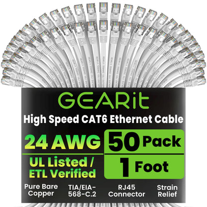 GEARit Cat 6 Ethernet Patch Cable 10 ft Black (10 Pack) Cat6 Patch Cables 10ft Black/Ethernet Patch Cable, 10Gbps 550MHz 24AWG Pure Copper, Snagless, Gold Plated RJ45 for Router, Server, Router, PC