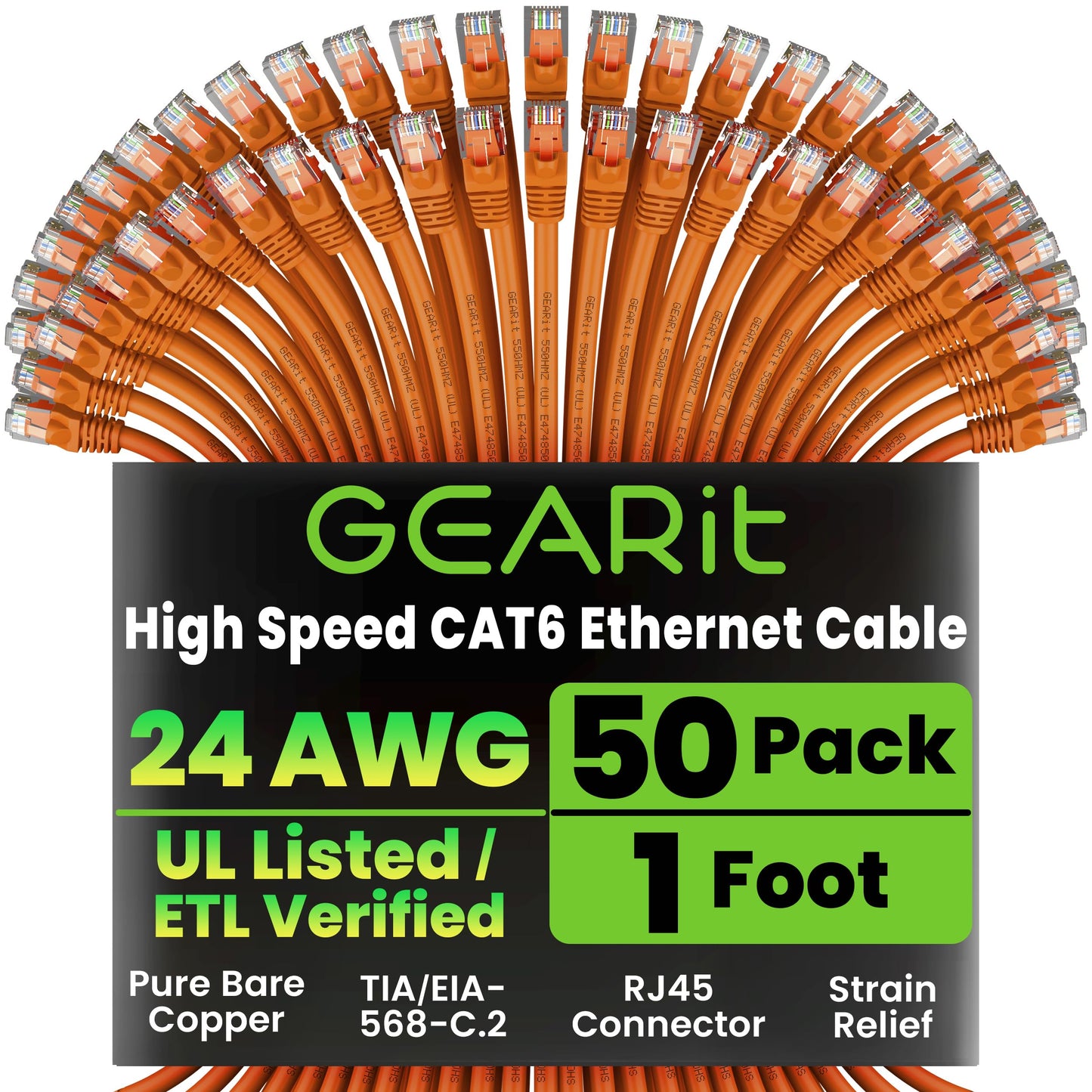 GEARit Cat 6 Ethernet Cable (20-Pack 5 Feet) Cat6 Network Patch, 10Gbps, RJ45, Snagless Cord, Gold-Plated Connectors, Internet for PC, TV, Tablet, Router, Printer, Servers, IT Data Center - Yellow