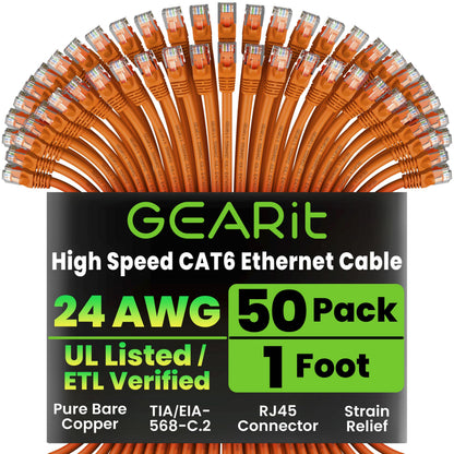 GEARit Cat 6 Ethernet Cable (20-Pack 5 Feet) Cat6 Network Patch, 10Gbps, RJ45, Snagless Cord, Gold-Plated Connectors, Internet for PC, TV, Tablet, Router, Printer, Servers, IT Data Center - Yellow