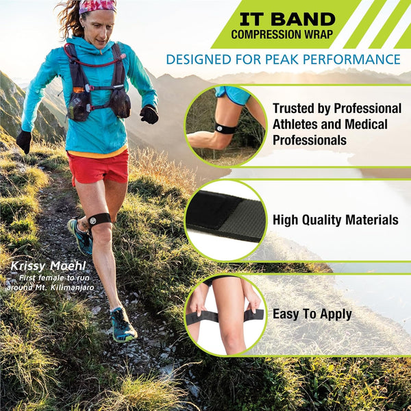 Pro-Tec Athletics IT Band Compression Wrap, Knee Brace, Compression Wraps, Knee Strain, Knee and Outside of Knee Support, Iliotibial Band Syndrome, Adjustable, Men & Women, Working Out