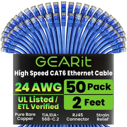 GEARit Cat 6 Ethernet Cable (20-Pack 5 Feet) Cat6 Network Patch, 10Gbps, RJ45, Snagless Cord, Gold-Plated Connectors, Internet for PC, TV, Tablet, Router, Printer, Servers, IT Data Center - Yellow