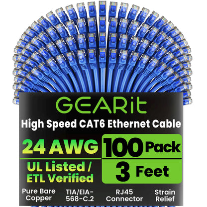 GEARit Cat 6 Ethernet Cable (20-Pack 5 Feet) Cat6 Network Patch, 10Gbps, RJ45, Snagless Cord, Gold-Plated Connectors, Internet for PC, TV, Tablet, Router, Printer, Servers, IT Data Center - Yellow