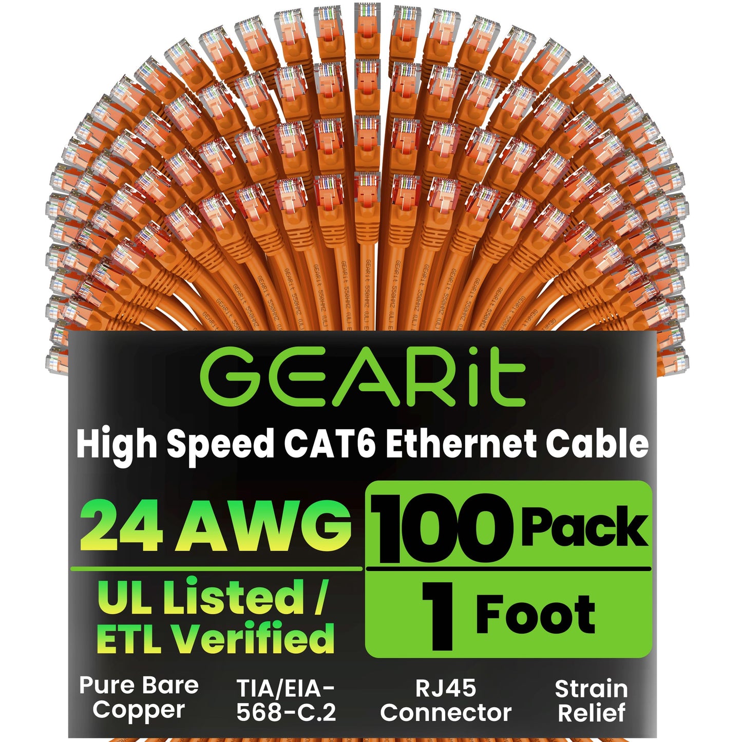 GEARit Cat 6 Ethernet Cable (20-Pack 5 Feet) Cat6 Network Patch, 10Gbps, RJ45, Snagless Cord, Gold-Plated Connectors, Internet for PC, TV, Tablet, Router, Printer, Servers, IT Data Center - Yellow