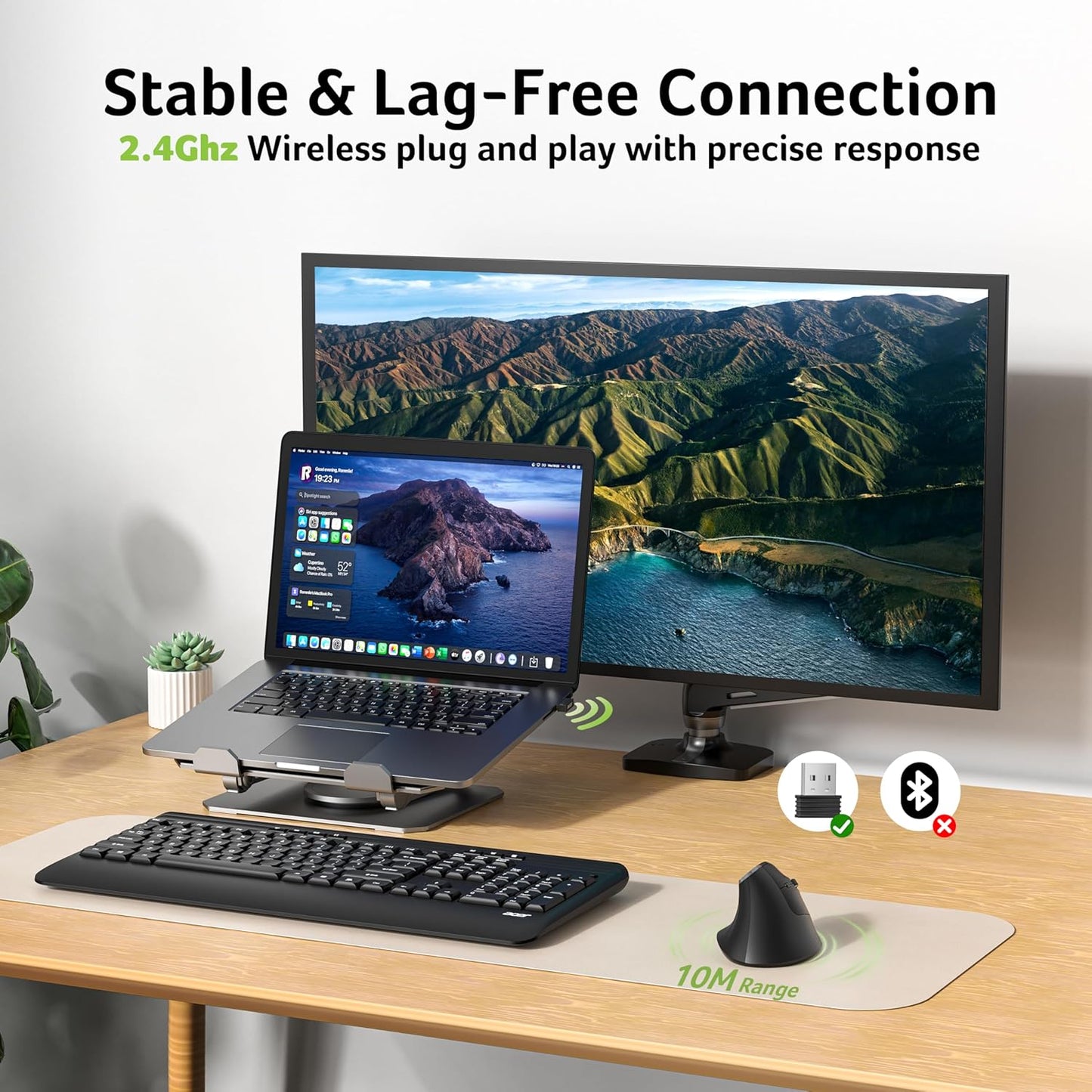 Acer Ergonomic Mouse Wireless, Vertical Computer Mouse for Office, Ergo Mice Rechargeable for Medium to Large Sized Hands, 2.4GHz USB Receiver, 800/1200/1600 DPI, 6 Buttons for Laptop, PC and Desktop