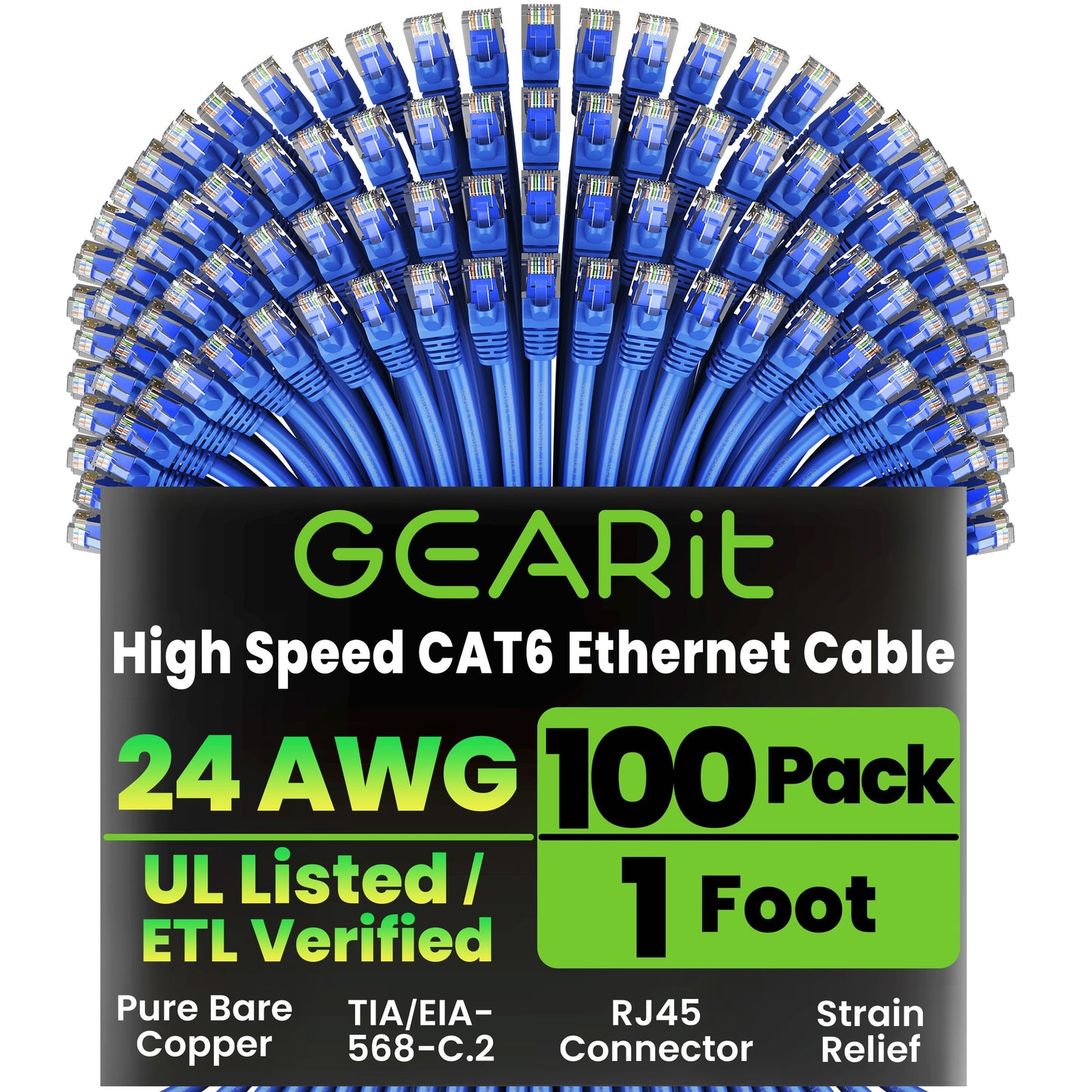 GEARit Cat 6 Ethernet Cable (20-Pack 5 Feet) Cat6 Network Patch, 10Gbps, RJ45, Snagless Cord, Gold-Plated Connectors, Internet for PC, TV, Tablet, Router, Printer, Servers, IT Data Center - Yellow