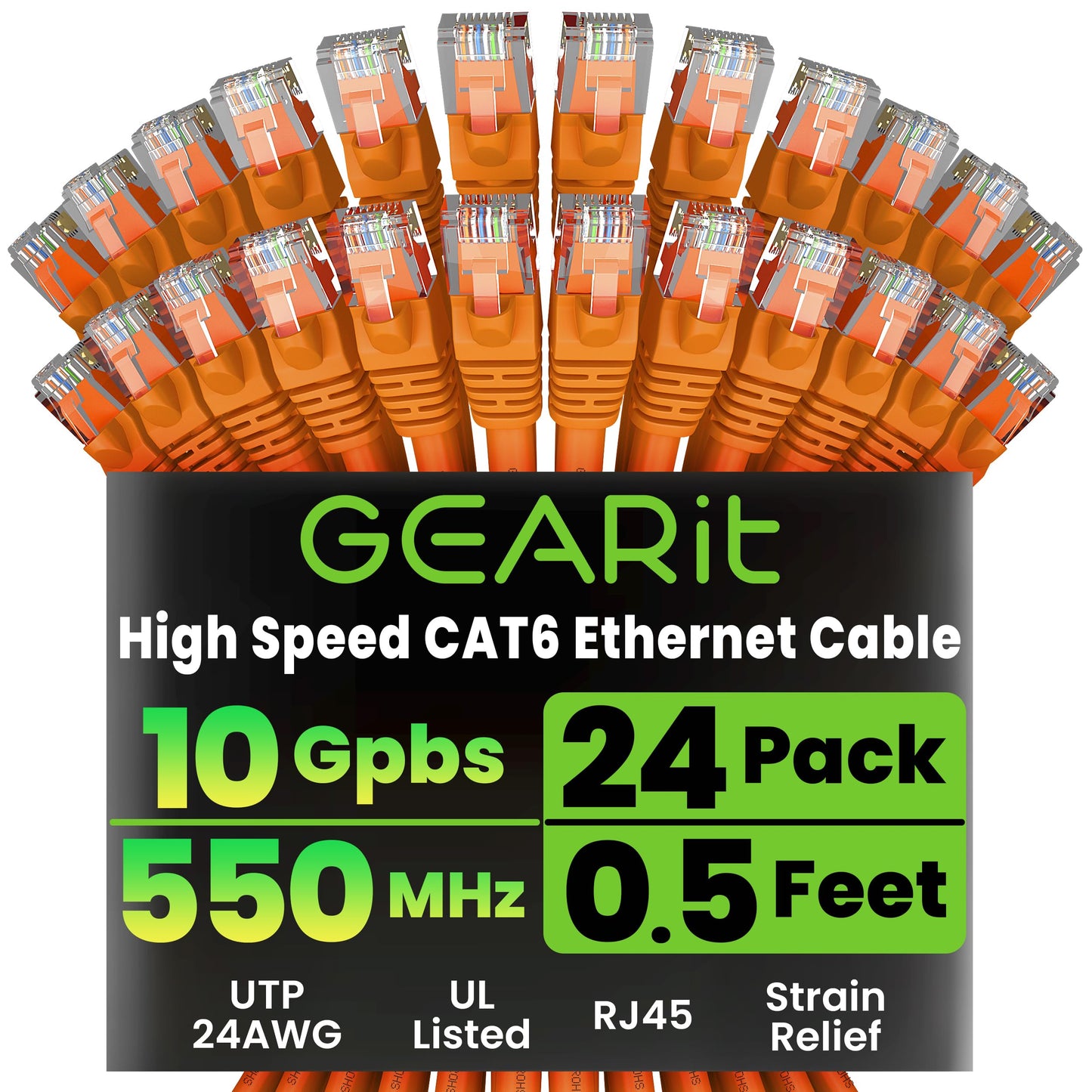 GEARit Cat 6 Ethernet Patch Cables 1 ft Yellow (Cat 6 Ethernet Cables 1 ft 24-Pack), High Speed 24AWG 10Gbps RJ45 Snagless Gold-Plated, Ethernet Cable for Router, Switch, PC, PS5 Gaming, Server