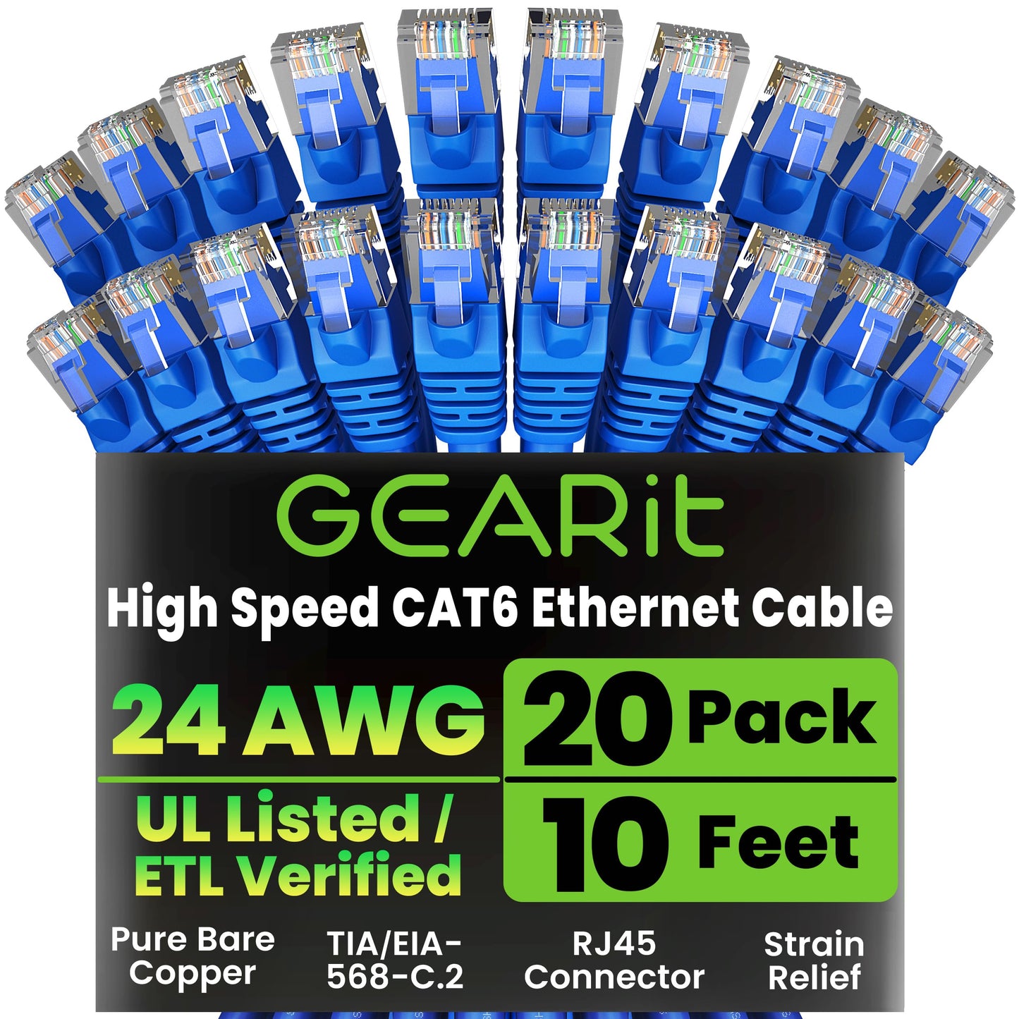 GEARit Cat 6 Ethernet Cable (20-Pack 5 Feet) Cat6 Network Patch, 10Gbps, RJ45, Snagless Cord, Gold-Plated Connectors, Internet for PC, TV, Tablet, Router, Printer, Servers, IT Data Center - Yellow