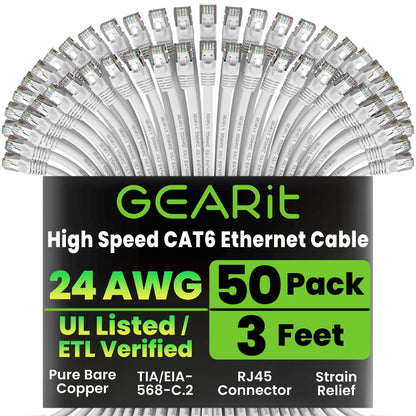 GEARit Cat 6 Ethernet Patch Cable 10 ft Black (10 Pack) Cat6 Patch Cables 10ft Black/Ethernet Patch Cable, 10Gbps 550MHz 24AWG Pure Copper, Snagless, Gold Plated RJ45 for Router, Server, Router, PC