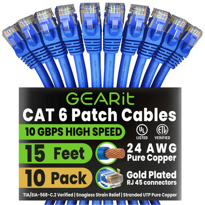 GEARit Cat 6 Ethernet Cable (20-Pack 5 Feet) Cat6 Network Patch, 10Gbps, RJ45, Snagless Cord, Gold-Plated Connectors, Internet for PC, TV, Tablet, Router, Printer, Servers, IT Data Center - Yellow