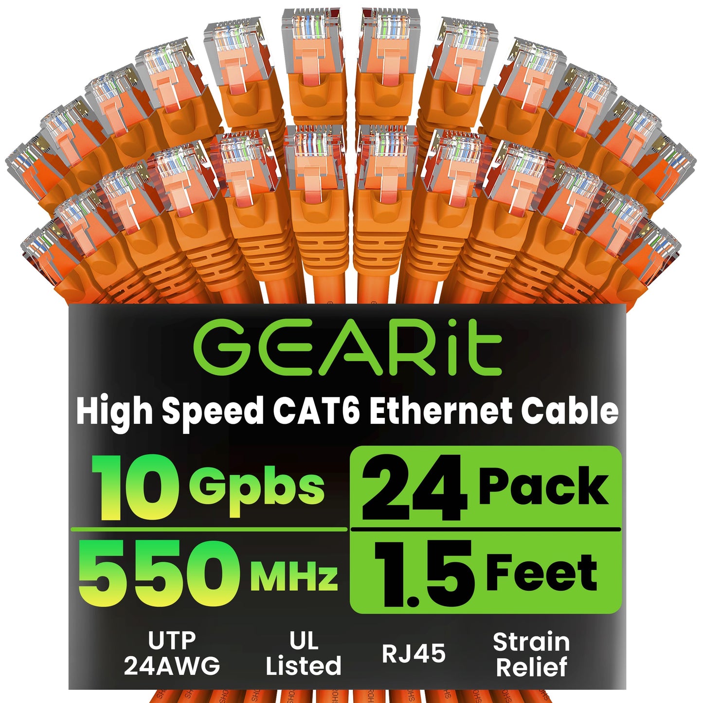 GEARit Cat 6 Ethernet Patch Cables 1 ft Yellow (Cat 6 Ethernet Cables 1 ft 24-Pack), High Speed 24AWG 10Gbps RJ45 Snagless Gold-Plated, Ethernet Cable for Router, Switch, PC, PS5 Gaming, Server