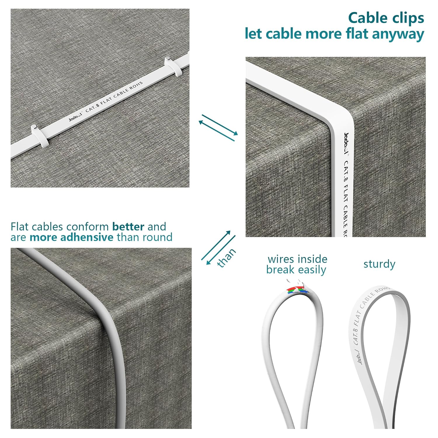 Jadaol Cat 8 Ethernet Cable 25 ft, 40Gbps 2000MHz Flat RJ45 S/FTP LAN Patch Cable, High-Speed Cat8 Network Cable for Router, Modem, Switch, Gaming Consoles, PC, Home Network & Streaming Devices, White