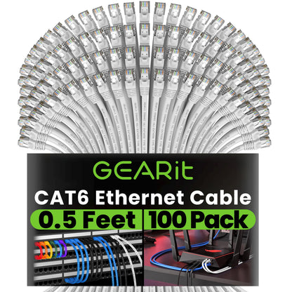 GEARit Cat 6 Ethernet Patch Cable 10 ft Black (10 Pack) Cat6 Patch Cables 10ft Black/Ethernet Patch Cable, 10Gbps 550MHz 24AWG Pure Copper, Snagless, Gold Plated RJ45 for Router, Server, Router, PC