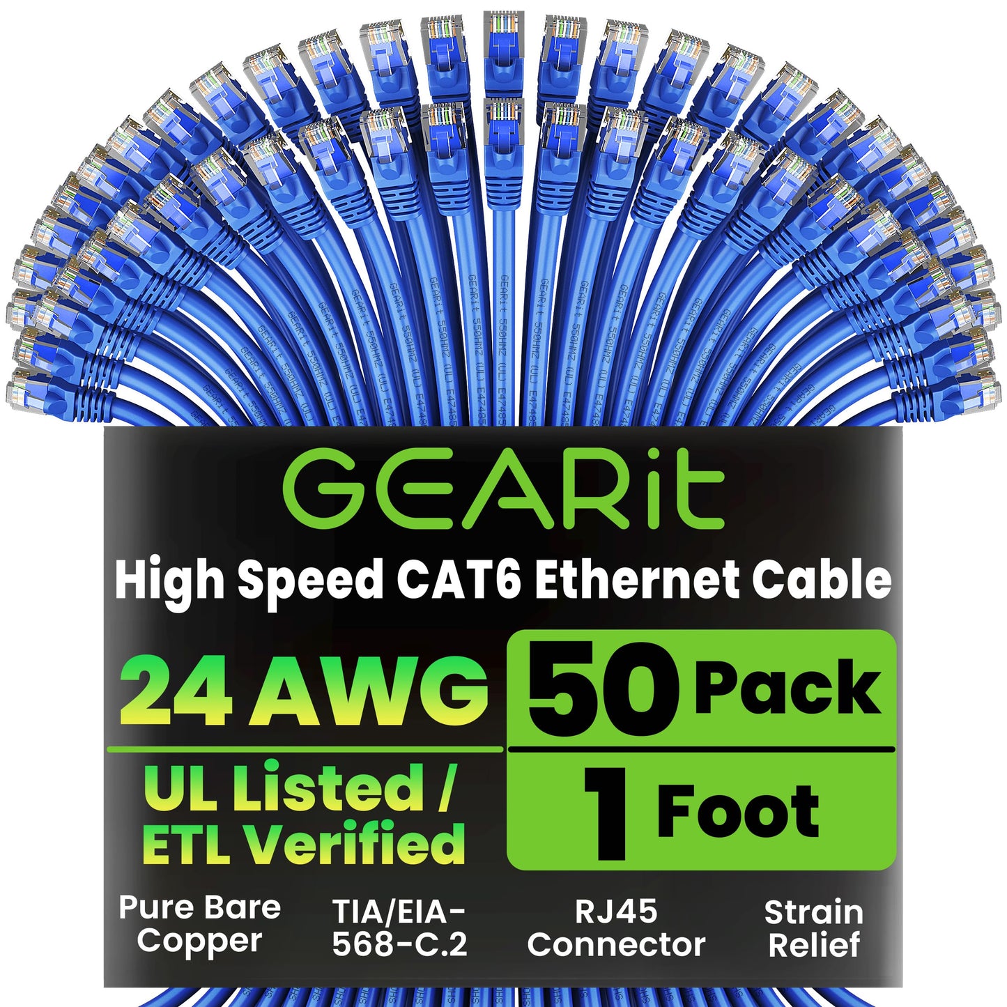GEARit Cat 6 Ethernet Cable (20-Pack 5 Feet) Cat6 Network Patch, 10Gbps, RJ45, Snagless Cord, Gold-Plated Connectors, Internet for PC, TV, Tablet, Router, Printer, Servers, IT Data Center - Yellow