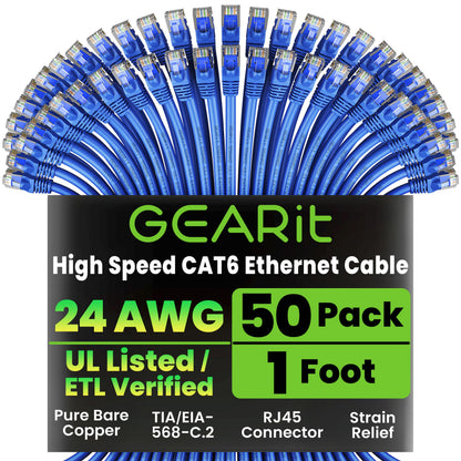 GEARit Cat 6 Ethernet Cable (20-Pack 5 Feet) Cat6 Network Patch, 10Gbps, RJ45, Snagless Cord, Gold-Plated Connectors, Internet for PC, TV, Tablet, Router, Printer, Servers, IT Data Center - Yellow