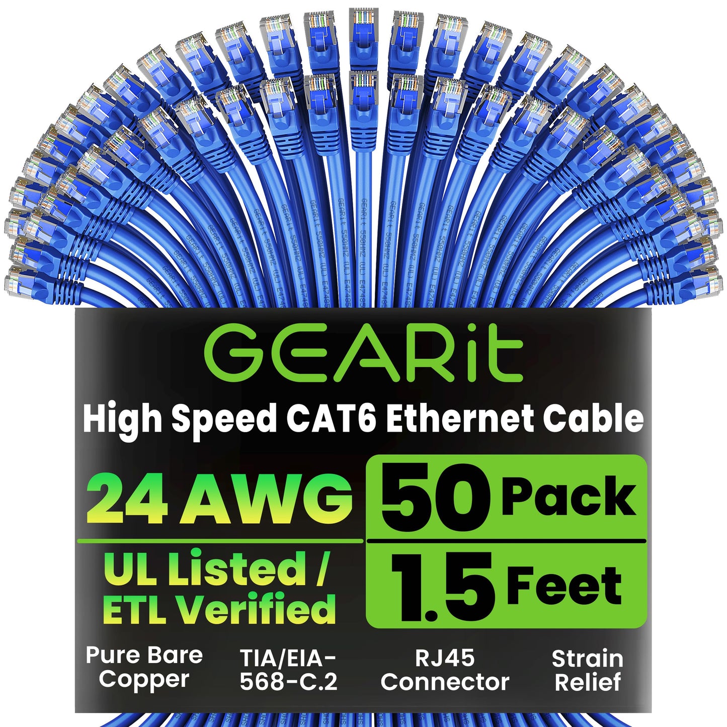 GEARit Cat 6 Ethernet Cable (20-Pack 5 Feet) Cat6 Network Patch, 10Gbps, RJ45, Snagless Cord, Gold-Plated Connectors, Internet for PC, TV, Tablet, Router, Printer, Servers, IT Data Center - Yellow