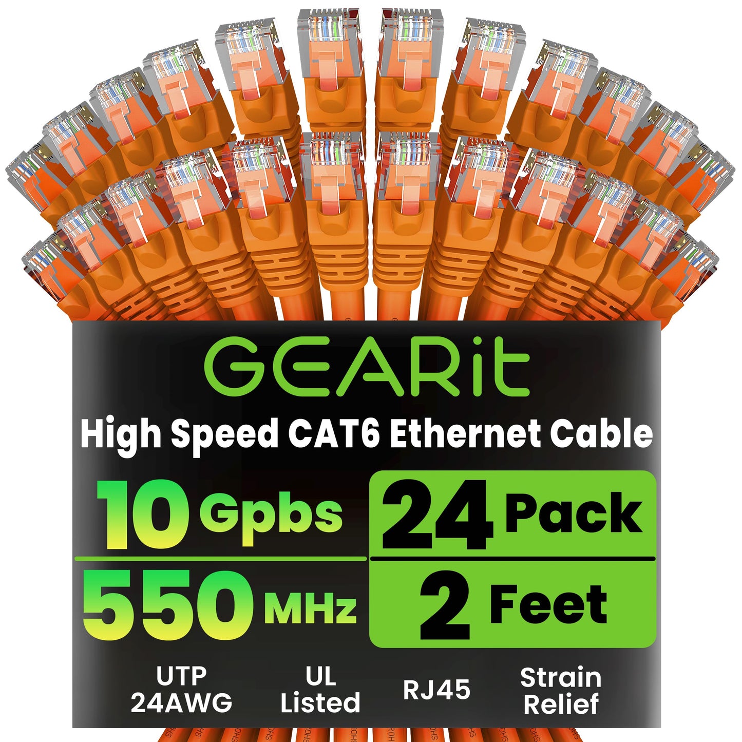 GEARit Cat 6 Ethernet Patch Cables 1 ft Yellow (Cat 6 Ethernet Cables 1 ft 24-Pack), High Speed 24AWG 10Gbps RJ45 Snagless Gold-Plated, Ethernet Cable for Router, Switch, PC, PS5 Gaming, Server