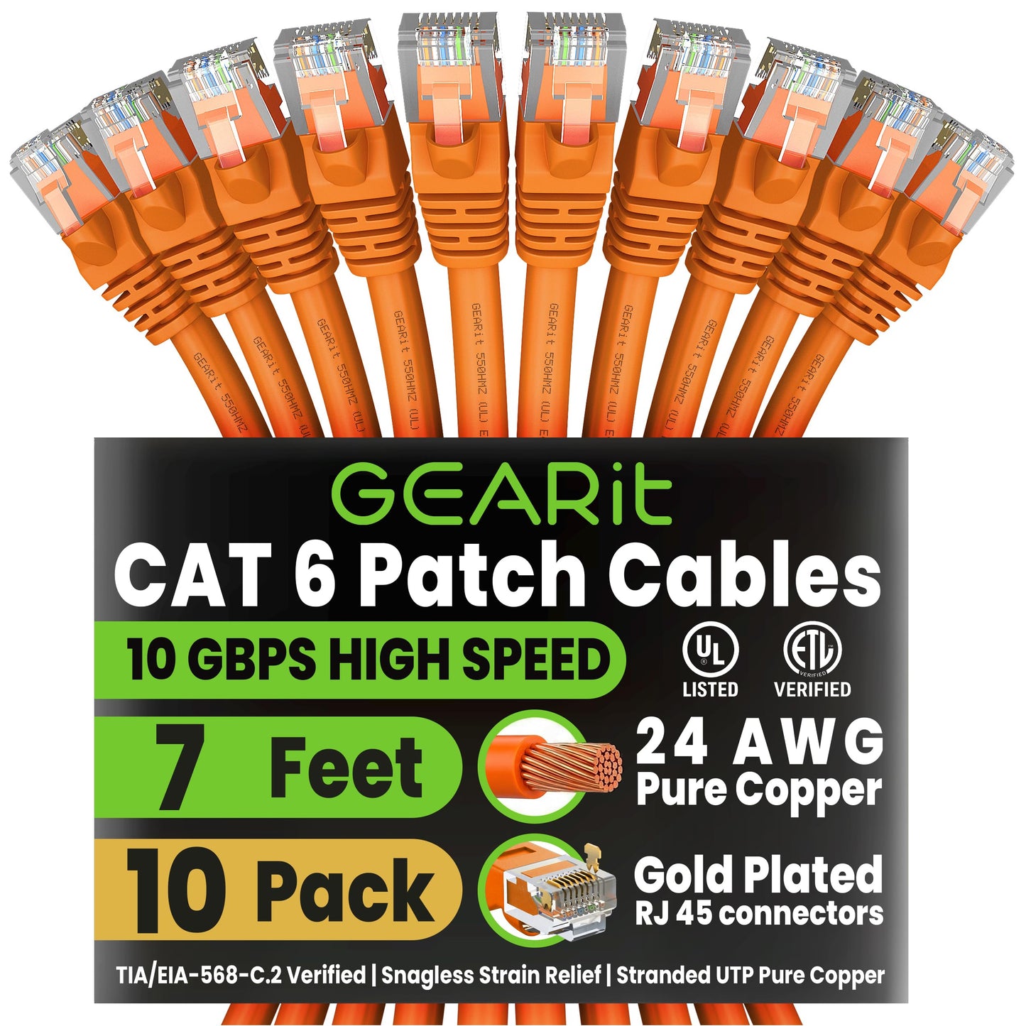 GEARit Cat 6 Ethernet Cable (20-Pack 5 Feet) Cat6 Network Patch, 10Gbps, RJ45, Snagless Cord, Gold-Plated Connectors, Internet for PC, TV, Tablet, Router, Printer, Servers, IT Data Center - Yellow
